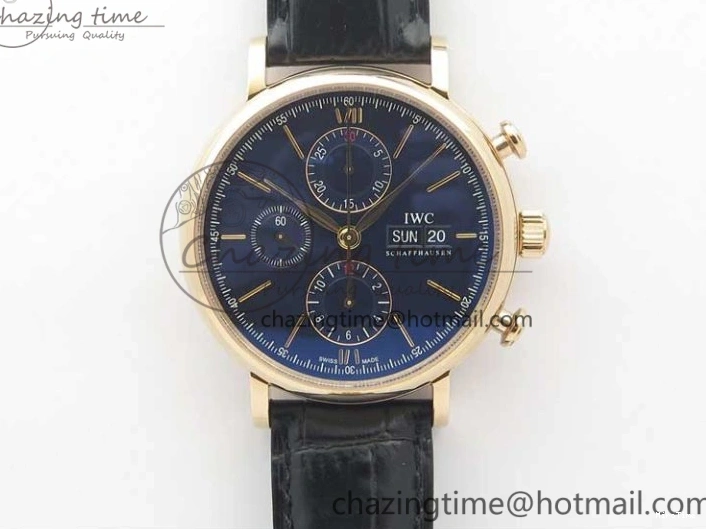 MIROTIME 0106 Portofino Chrono RG ZF 1:1 Best Edition Blue Dial Gold Markers on Black Leather Strap A FlexibleFit 7112